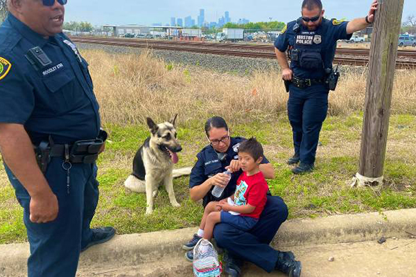 Le berger allemand Alejandro protège le petit garçon en fugue.