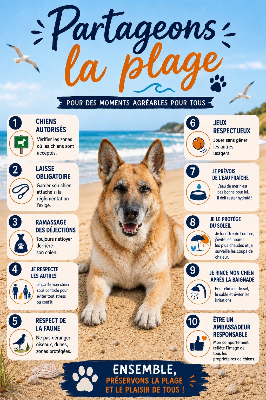 Les 10 commandements du chien à la plage